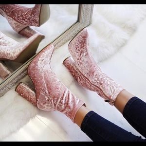Brand new pink velvet boots size 6!